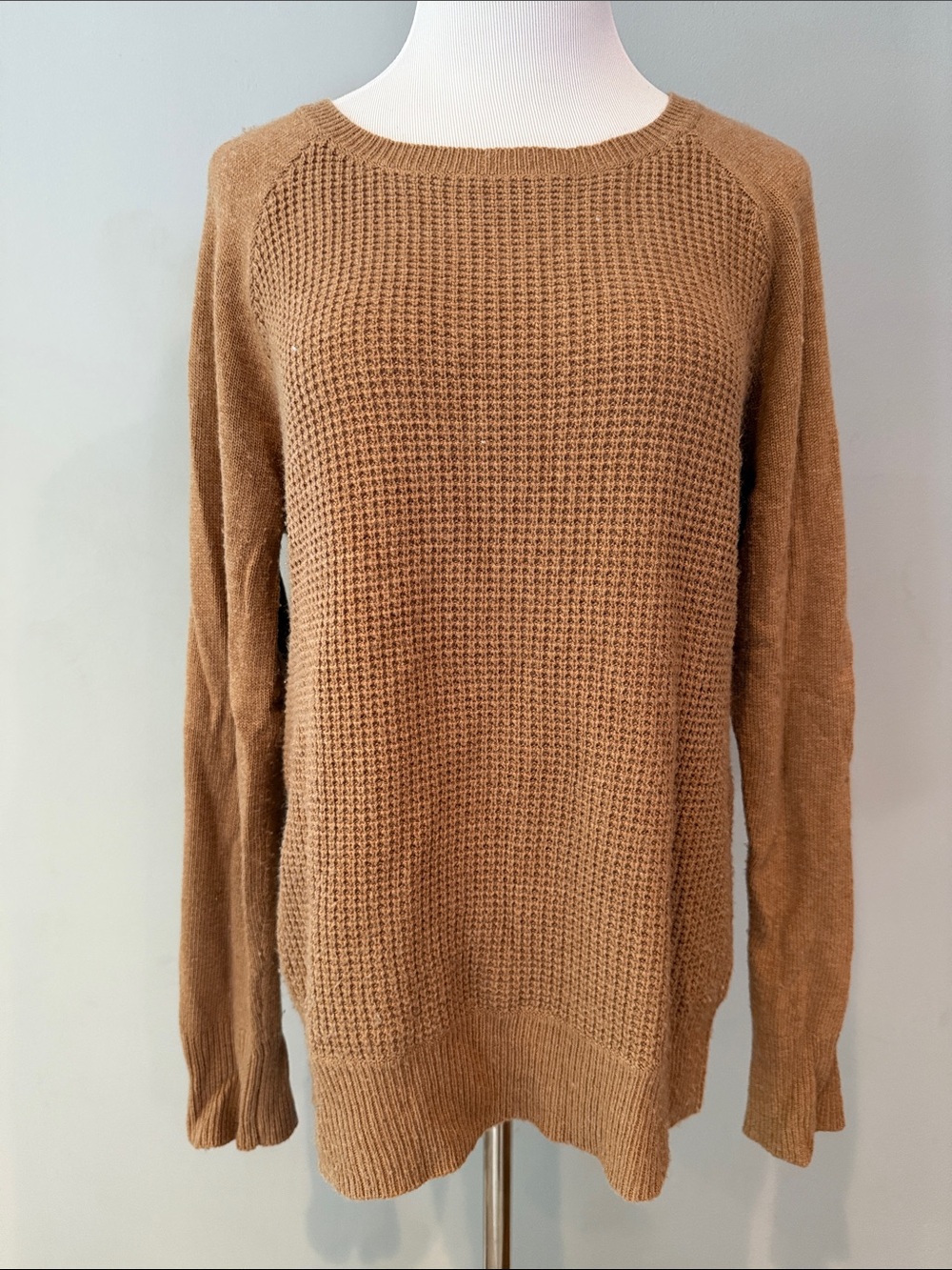 J. Crew Camel Brown Waffle Knit Crewneck Sweater